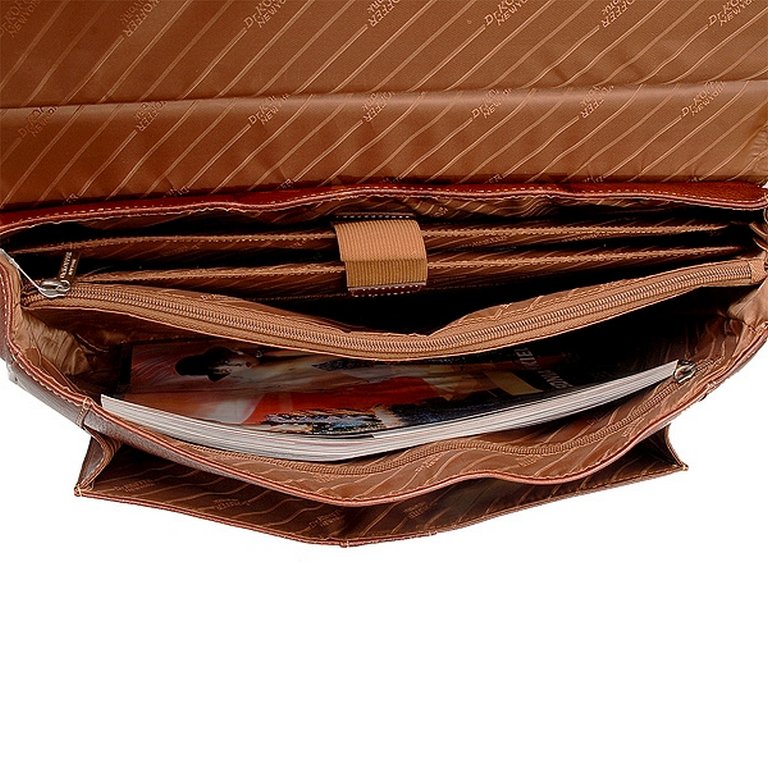 Портфель Dr.Koffer 40*31*9см, нат. кожа, со съемным плечевым ремнем, коньяк