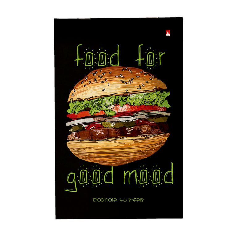 Блокнот А5  40л., 127*200 мм, на скрепке Альт "FOOD IN BLACK" мягкая обл., 4 вида