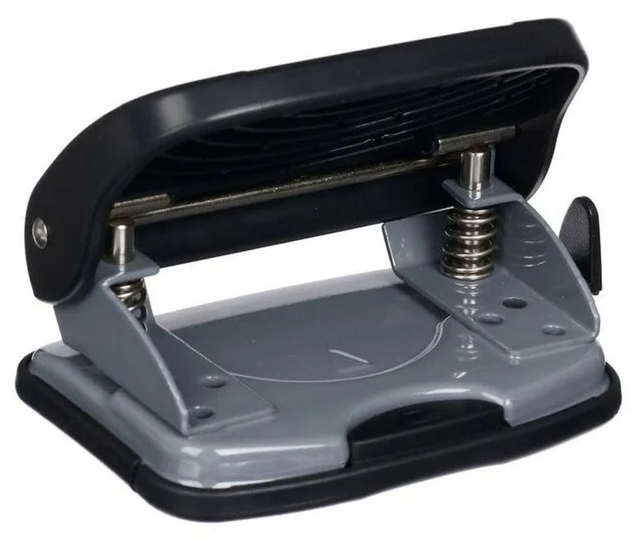 Дырокол до 20л пластик. deVENTE "Stripe" с линейкой, чёрный