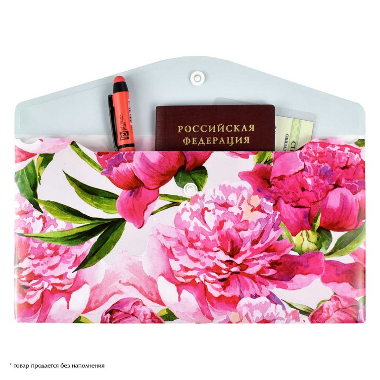 Папка-конверт на кнопке  пластик 0,18 мм "НЕЖНЫЕ ЦВЕТЫ"