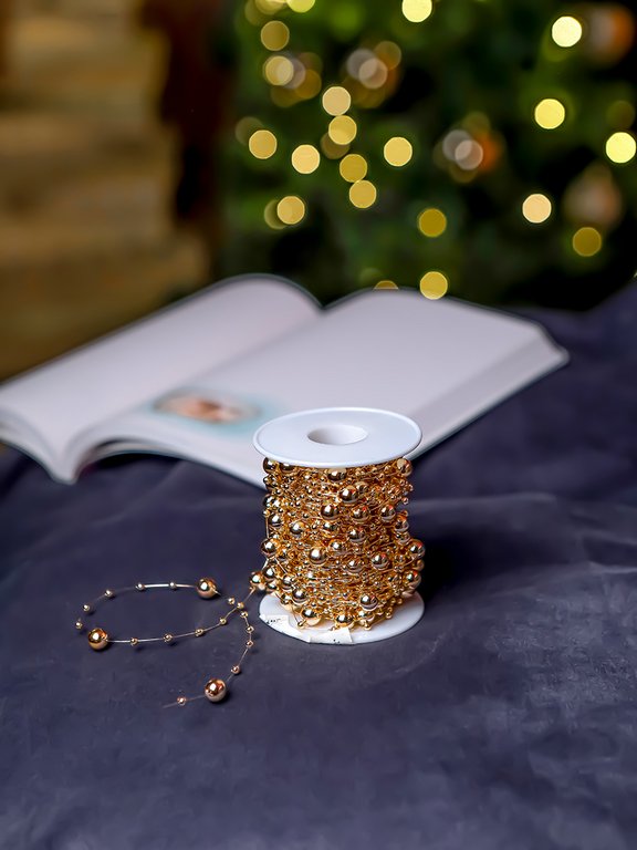 Бусы цвет золото, 10м "Новогоднее чудо"