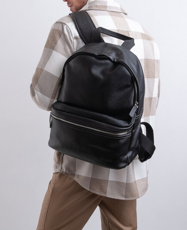 Рюкзак молодежный мужской  Baron натуральная кожа небраска 28*40*12 см, черный