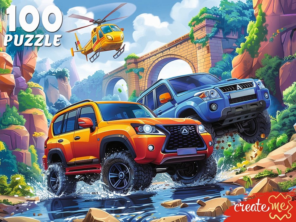 Пазлы  100 дет. "Два джипа и вертолет" Рыжий КОТ