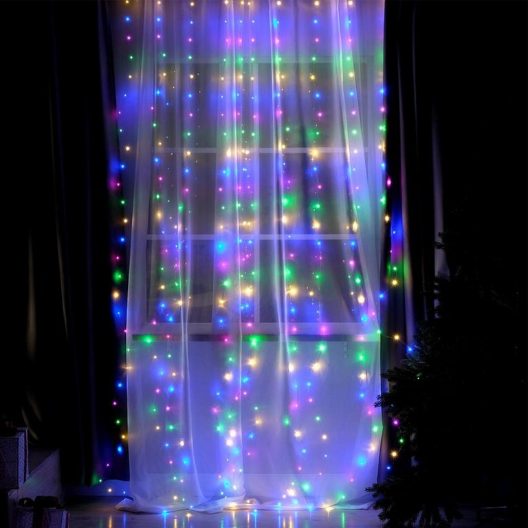 Гирлянда комнатная Занавес Роса 2.8*3м 300 цв. ламп, 8 реж, на крючках,пульт (от-10 до+35 °С) от USB