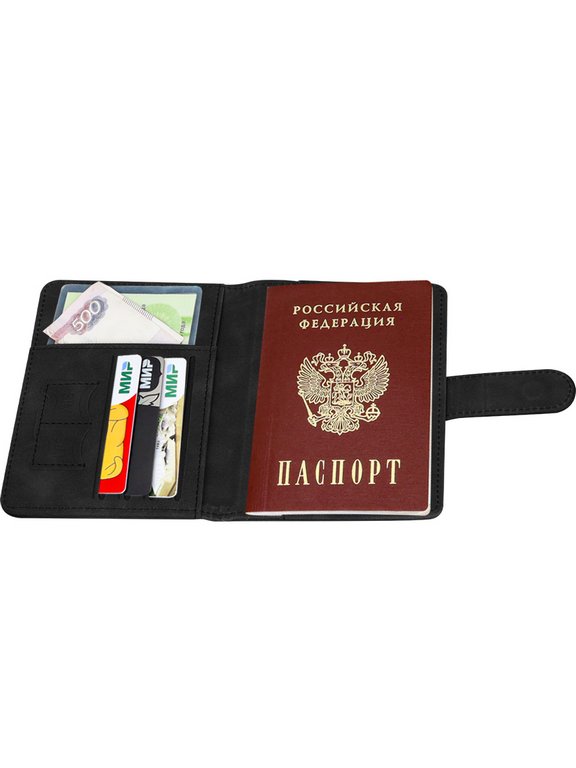 Обложка для паспорта MILAND "Бархат" с отделениями для карт на магните кожзам, черная