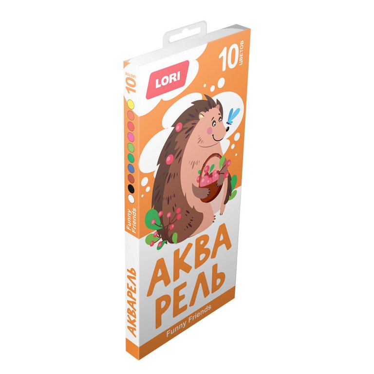 Краски акварельные 10 цв. LORI FUNNY FRIENDS (без кисти, картонная упаковка)