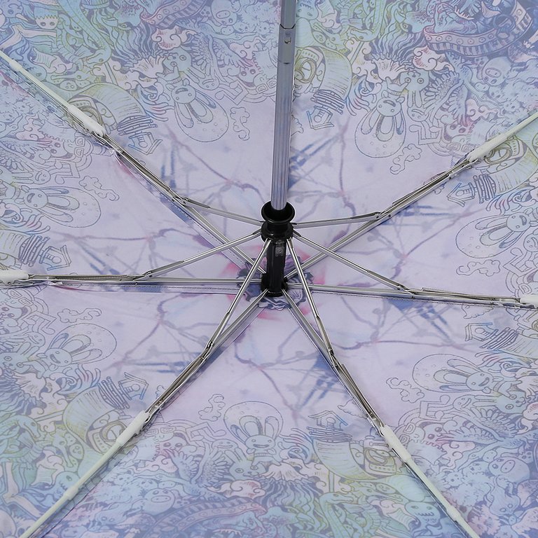 Зонт женский суперавтомат Fabretti, мини , 3 сложения, эпонж, синий