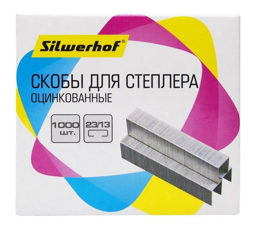 Скобы 23/13 Silwerhof 1000 шт/уп, оцинкованные 70-100 листов