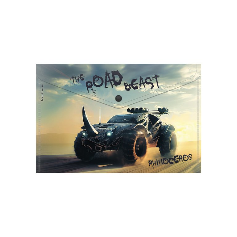Папка-конверт на кнопке A4 пластик 0,16 мм ErichKrause Road Beast ассорти