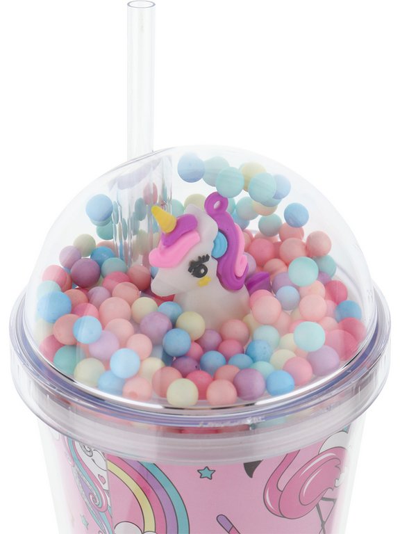 Стакан с трубочкой и крышкой 450мл "Сахарный единорог"