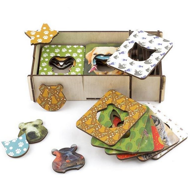 Игра обучающая  Формы Доски Сегена "Животные", набор 18 шт (дерево) WOODLENDTOYS