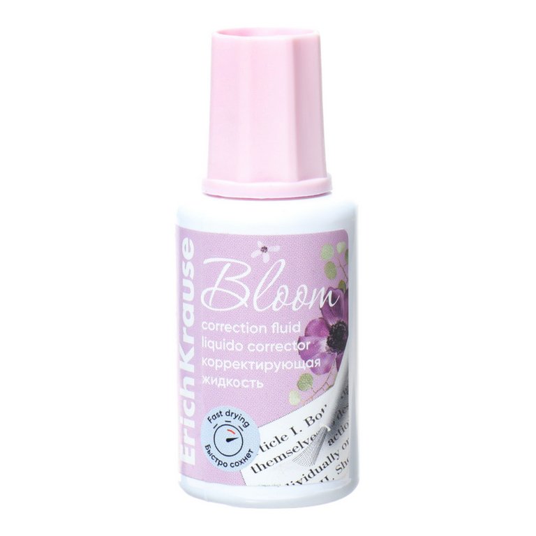 Коррект. жидкость ErichKrause Pastel Bloom (20мл) с кисточкой, быстросохнущая  (мет.шарик)