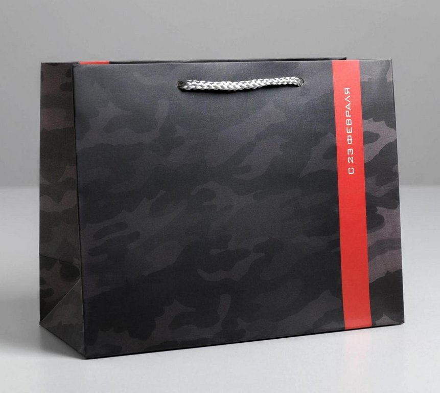 Пакет бумажный горизонтальный 23*18см ламинированный "С 23 февраля"