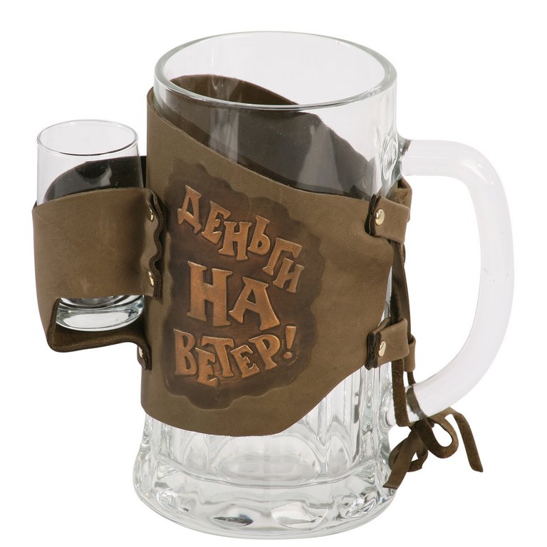 Бокал в футляре из натуральной кожи "Макей" "Водка без пива-деньги на ветер"