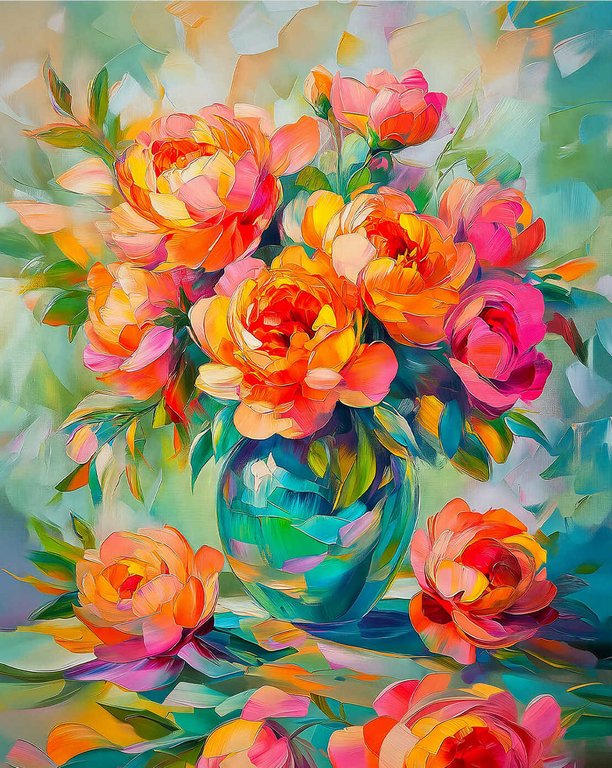 Алмазная мозаика 40*50см "Коралловые пионы" Феникс+