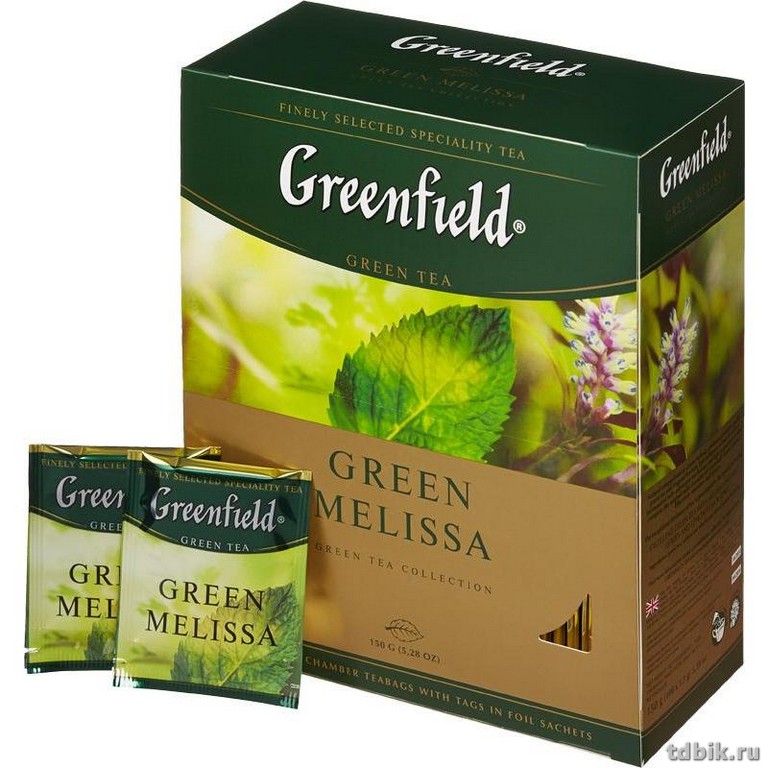 Чай Гринфилд зеленый Green Melissa (грин мелисса) 100пакетов