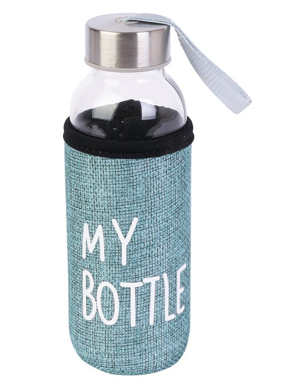 Бутылка стеклянная 300мл "My bottle" прозрачная в бирюзовом чехле