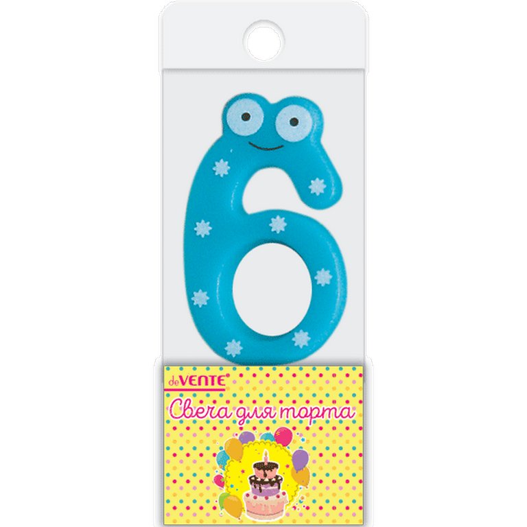 Свеча для торта "Цифра  6" Смешная, с рисунком, 6,1x3,9x0,85 см