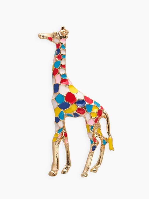 Брошь металл "Жираф", цветная в золоте
