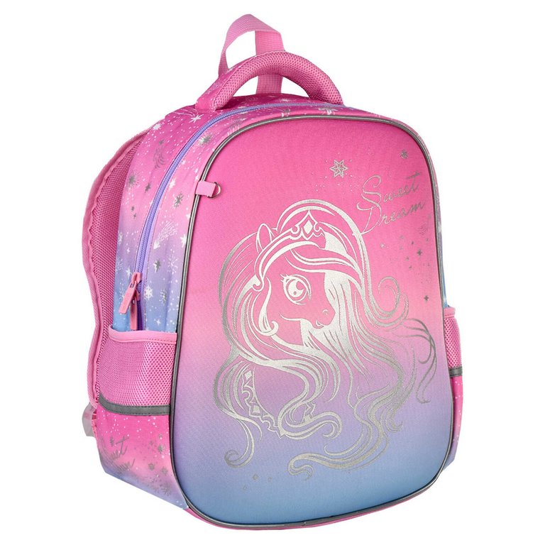 Рюкзак каркасный для девочки Феникс+ "ВОЛШЕБНЫЙ ПОНИ" 27,5*37,5*14,5 см, розовый/голубой