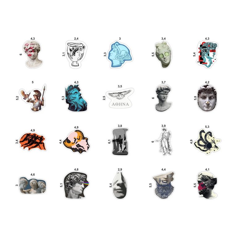 Набор наклеек  4 листа "Эпоха Античности" (20 шт) Nalepking