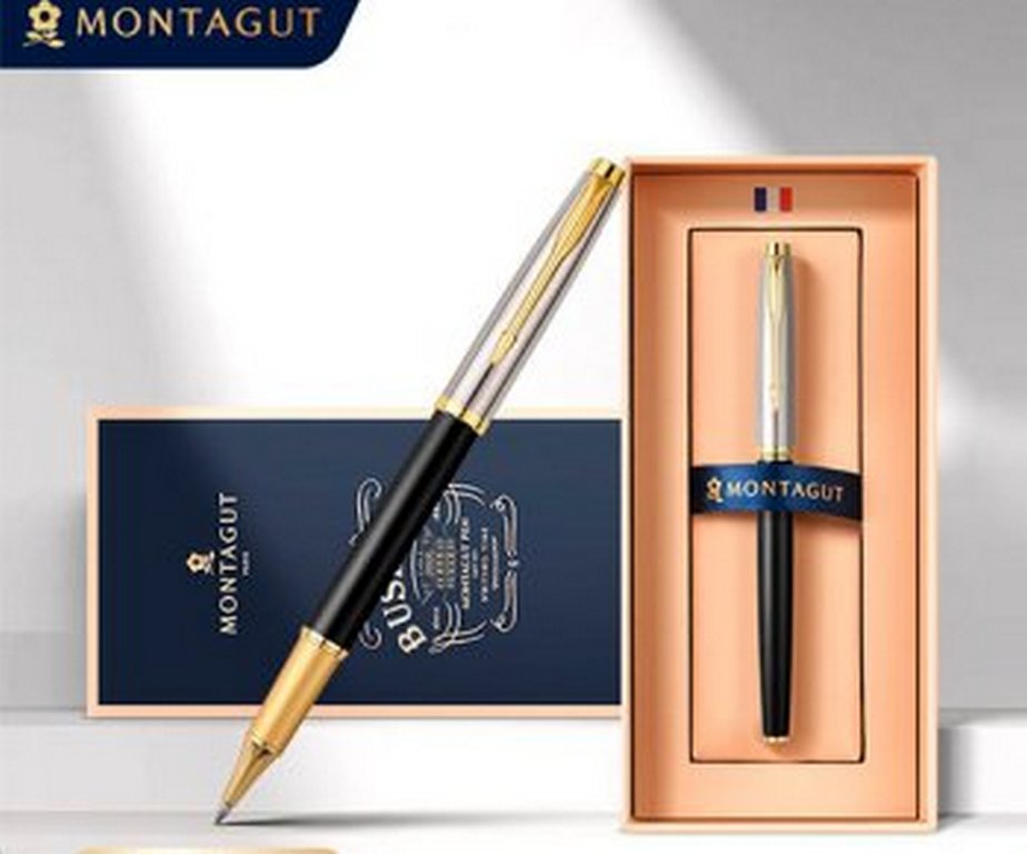 Ручка-роллер Montagut черная 0,5мм, подар.футляр, корпус мет. черный/серебро