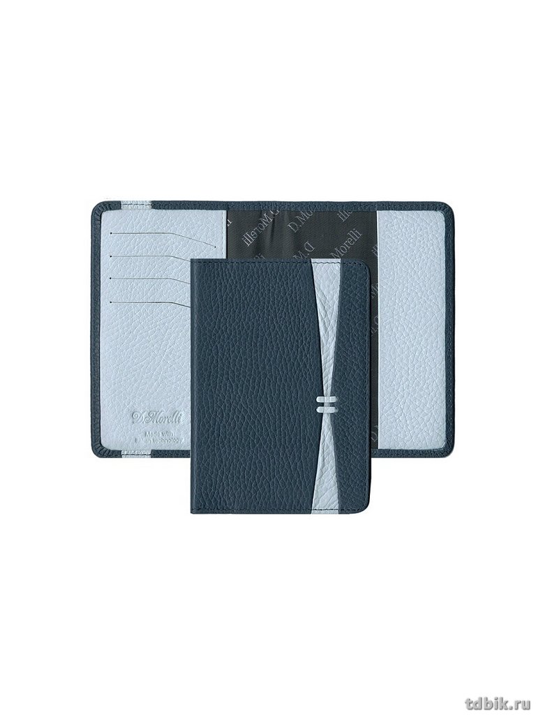 Обложка для паспорта D.Morelli "Глория" с отделениями для карт нат. кожа, сине/голубая