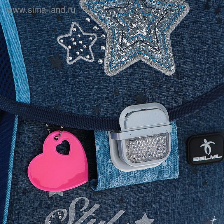 Ранец для девочки Belmil Classy "Style"(сумка д/обуви+пенал) 32*36*19см,940гр, синий