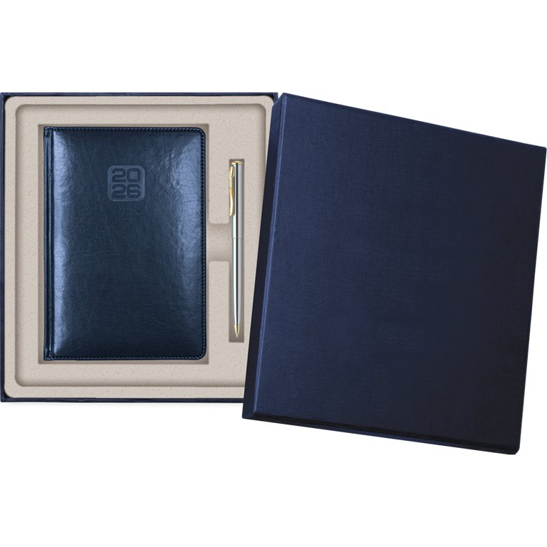 Набор подарочный deVENTE "Bravo" (Ежедневник 2026 г, иск. кожа, синий + ручка)