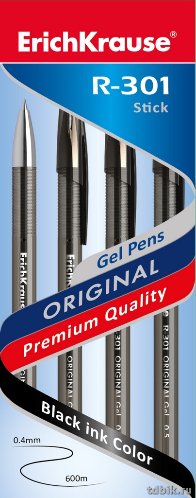 Ручка гелевая ErichKrause R-301 Original  0,5мм черная (стерж.129мм, линия 0,4мм)