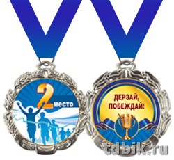 Медаль спортивная "2 место" металлическая с лентой