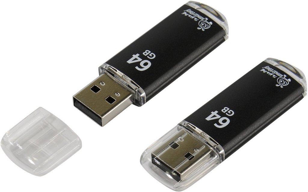 Флеш-диск 64Gb Smart Buy "V-Cut"  черный (металл.корпус)