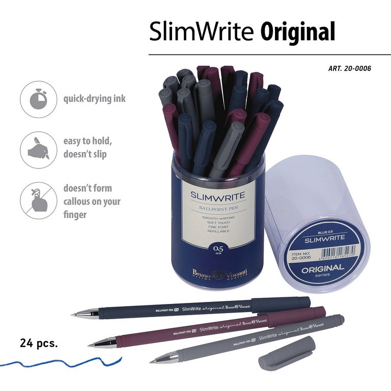 Ручка шариковая BV Slim Write "Original" прорезин.0,5мм синяя (стерж.134мм, линия 0,3мм)