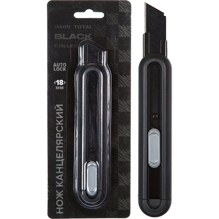 Нож канцеляр. шир. 1,8 см, метал. направ. с фикс. лезвия, deVENTE TOTAL BLACK