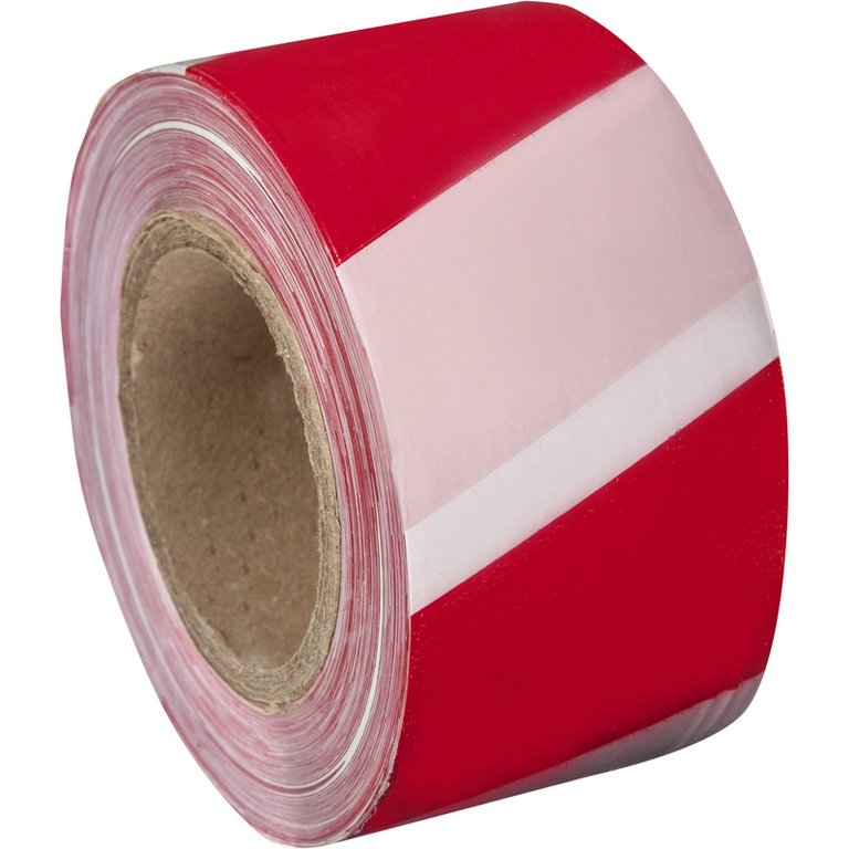Лента сигнальная для ограждений красно-белая 75мм*250м, 30 мкм