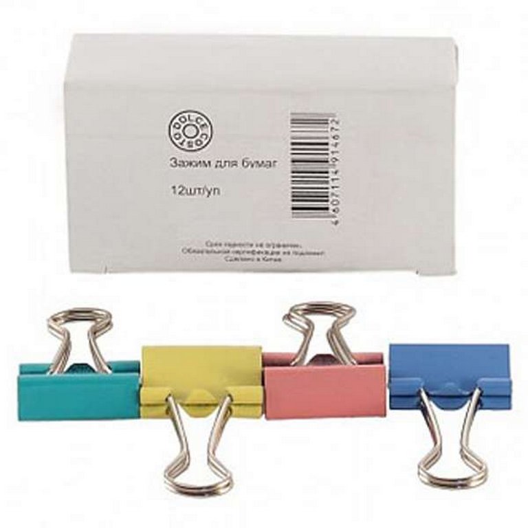 Зажим для бумаг 15 мм цветной