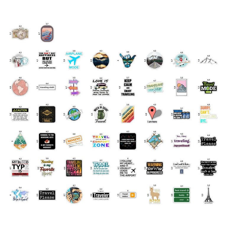 Набор наклеек  9 листов "Путешествия" (50 шт) Nalepking