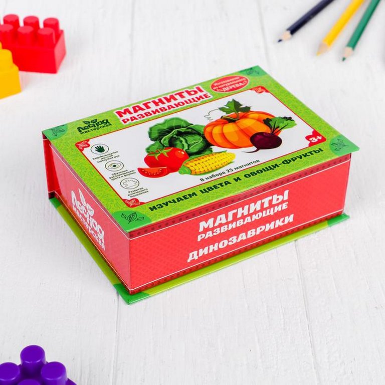 Игра обучающая  Природа "Изучаем овощи, фрукты, цвета" (дерево) 25 магнитов Лесная мастерская