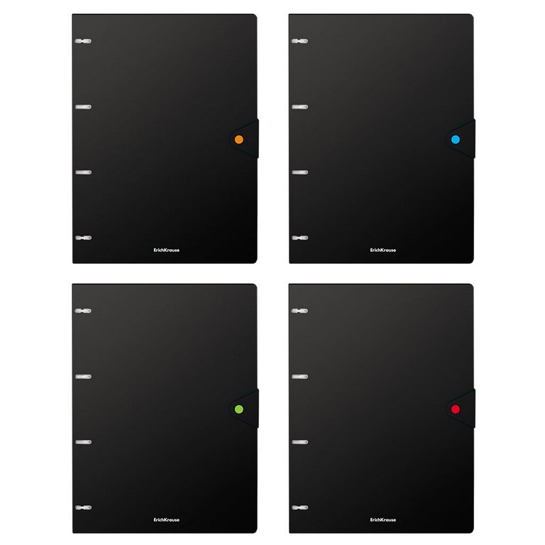 Тетрадь А4 80 лист кл. на кольцах, пластиковая обложка на кнопке "Accent" черный