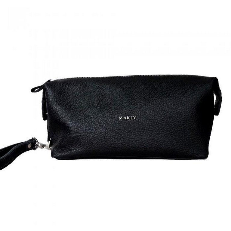 Косметичка Макей 25*12*10см, нат.кожа, черная/синяя