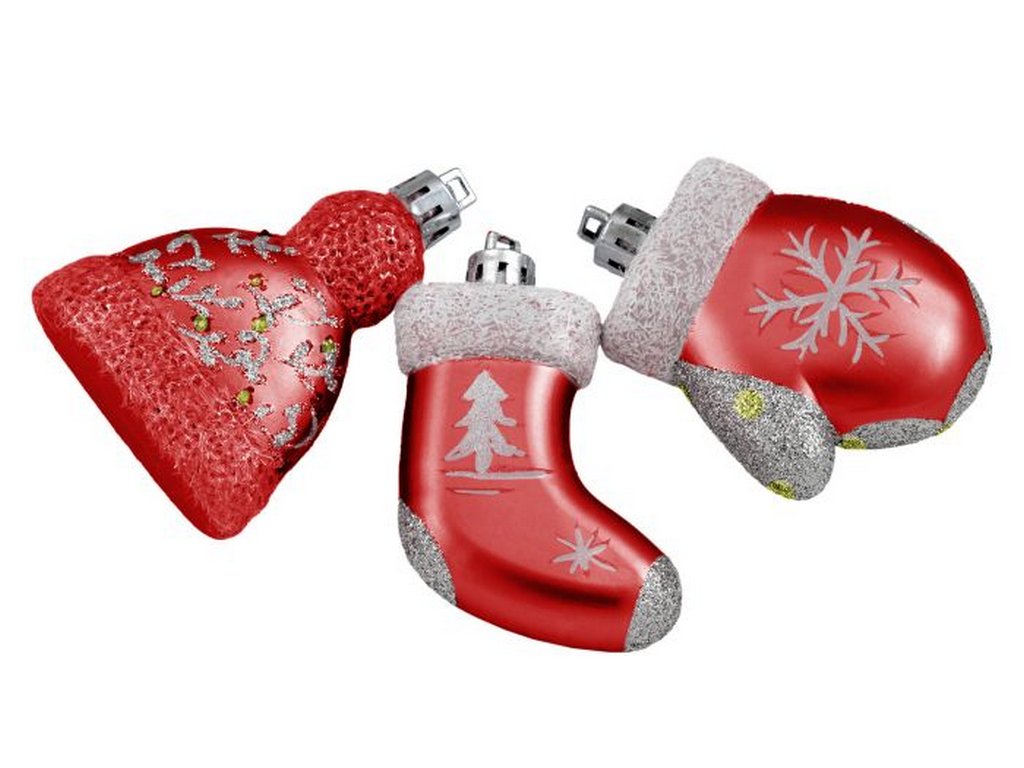 Набор украшений из пластика "Зимний набор в красном" 3 шт. 5,2x2x6,7см