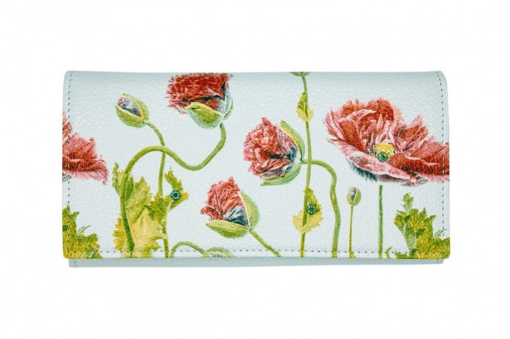 Портмоне D.Morelli женское "Альба" большое, нат.кожа, принт маки