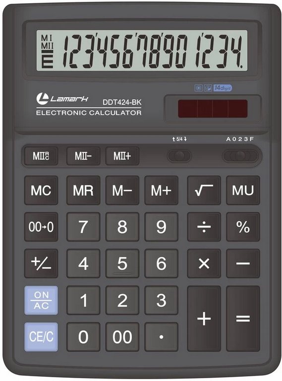 Калькулятор наст. Lamark424 (14 разр., 2 питания 143x193x38.4 мм) черный