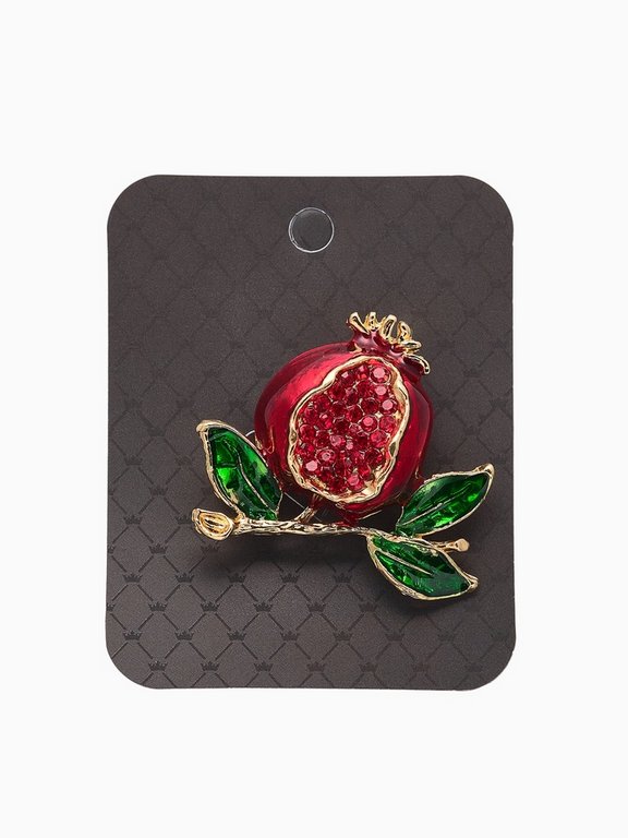 Брошь металл "Гранат" в разрезе, со стразами, красно-зелёная в золоте