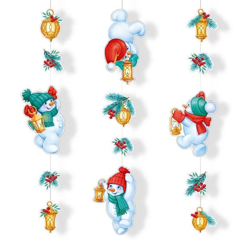 Гирлянда на нитках  НГ  "Снеговики с волшебными фонариками"