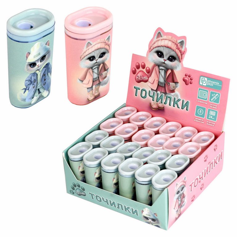 Точилка с контейнером Феникс+ "Городские кошечки" ассорти