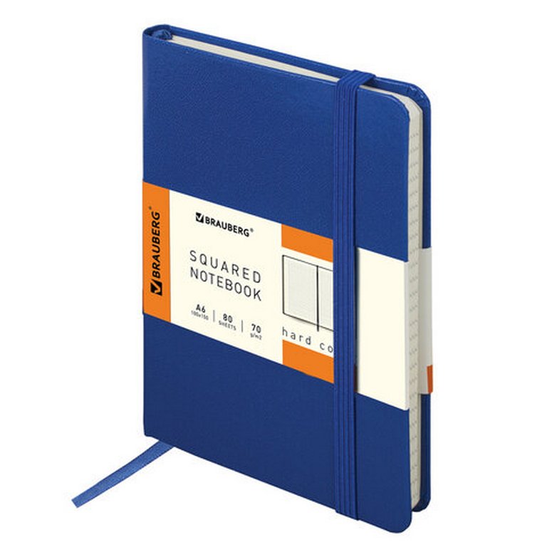Блокнот А5  96л., 148*210 мм, обложка на резинке BRAUBERG "Metropolis" синий, балакрон