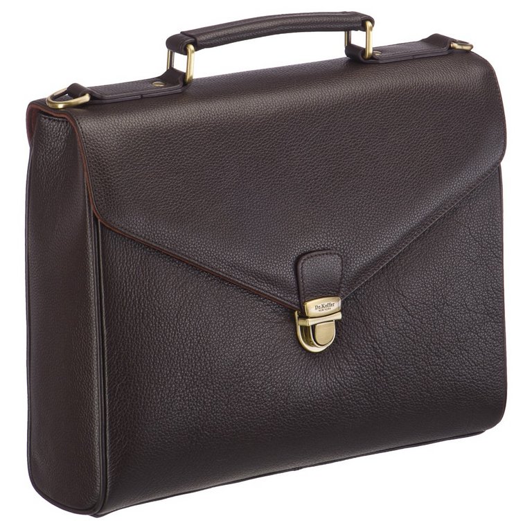 Портфель Dr.Koffer 27*34*12см, нат. кожа, со съемным плечевым ремнем, коричневый