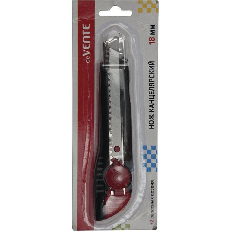 Нож канцеляр. шир. 1,8 см, метал. направ. 2 запас. лезвия, с фиксатором лезвия deVENTE