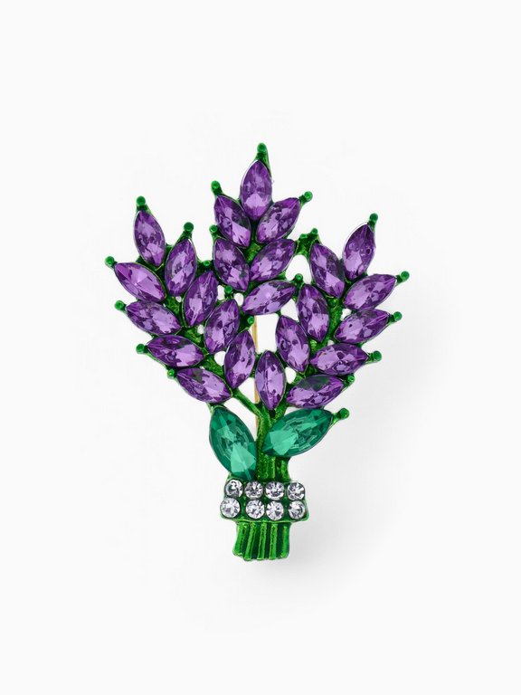 Брошь металл "Букет лаванды", сиреневая в золоте